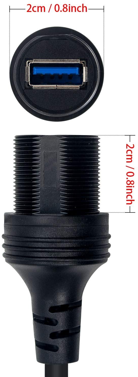 USB 3.0 A Male to Female Panel Flush Mount Extension Cable Waterproof 0.3m