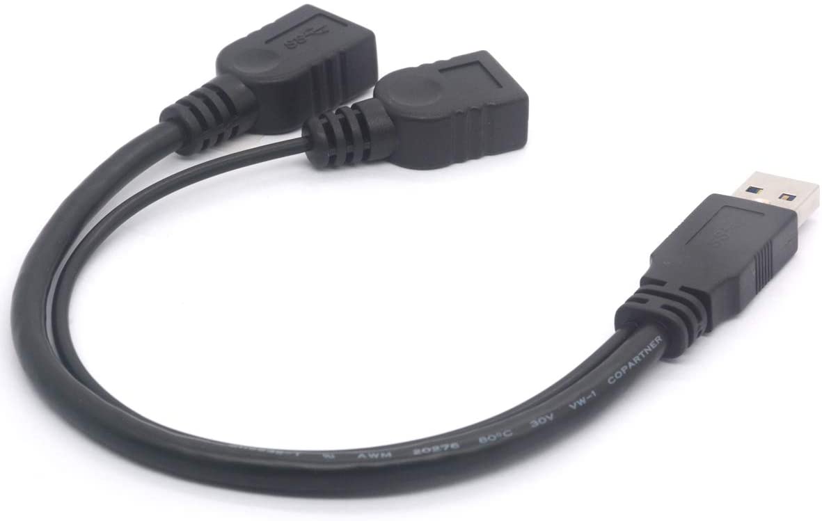 USB-A 3.0 Male to USB-A 3.0 Female + USB-A 2.0 Female Power Cable 0.3m