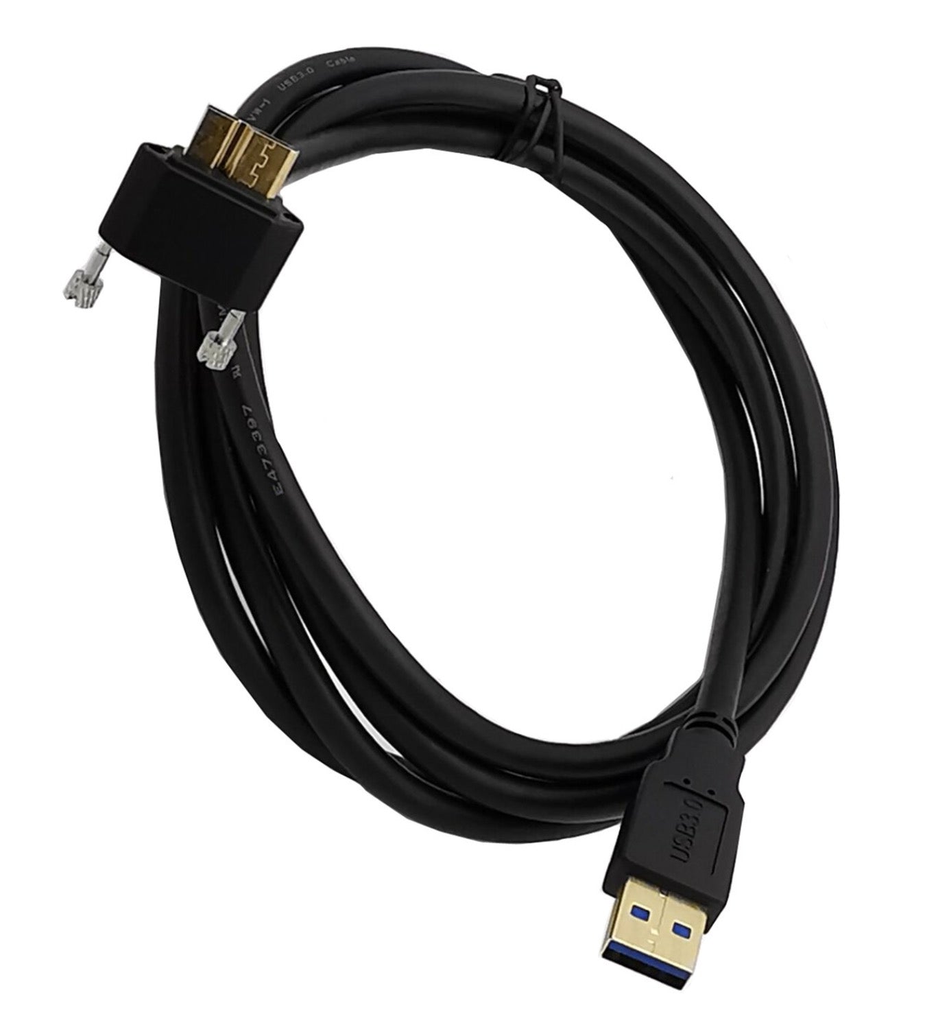 USB-A 3.0 Male to Micro-B Charge & Sync Panel Mount Cable with Screws (Up Angle)