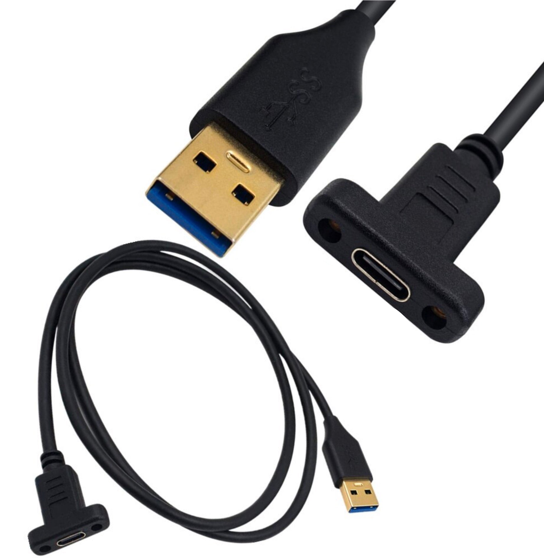 USB 3.0 Type A Male to USB-C Female Panel Mount Cable