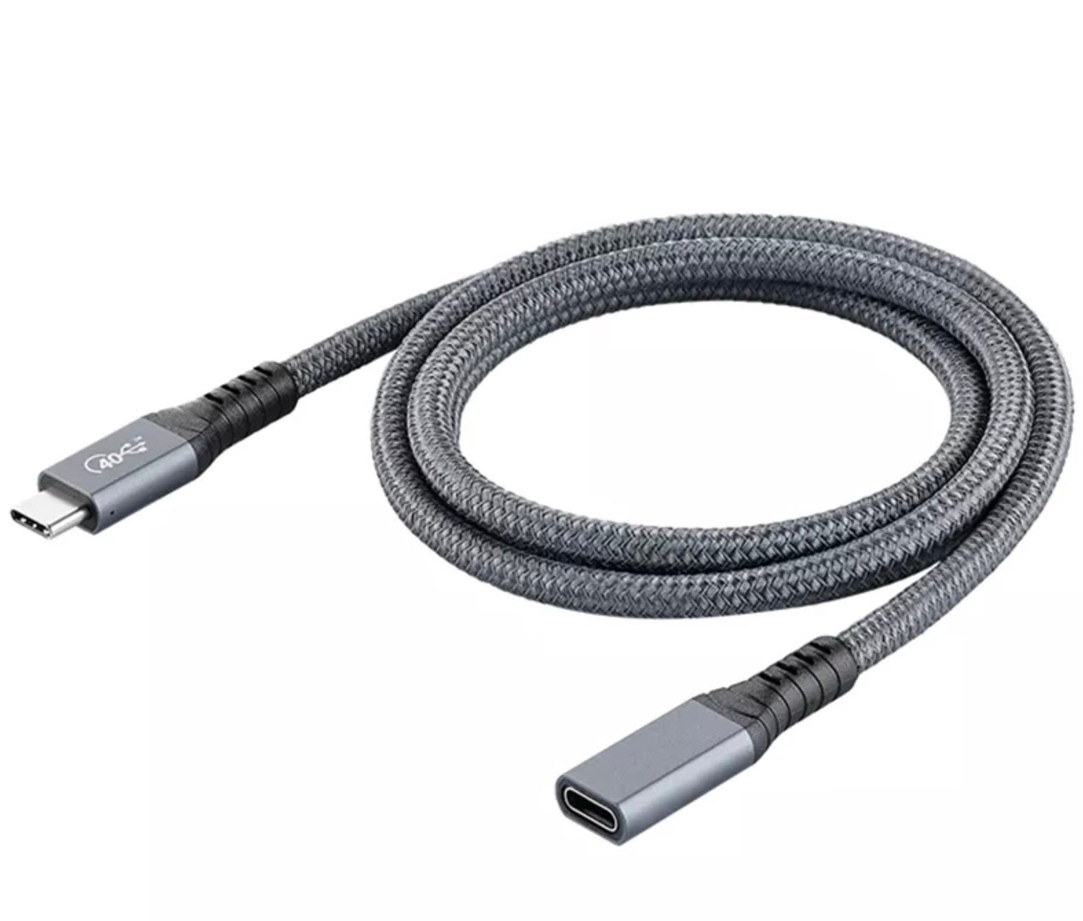 USB-C male to female USB4 extension cable with braided jacket supporting 40Gbps and 100W Power Delivery