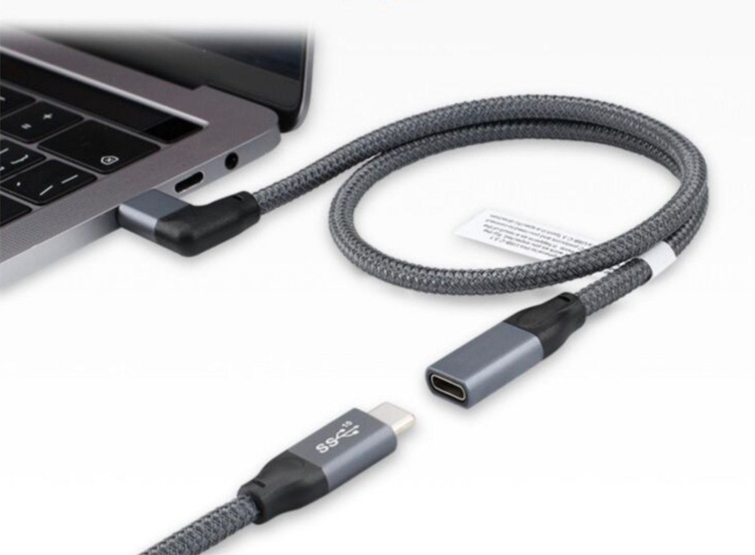 USB-C 3.1 Angled Male to Straight Female 100W Thunderbolt 3 Cable 10Gbps