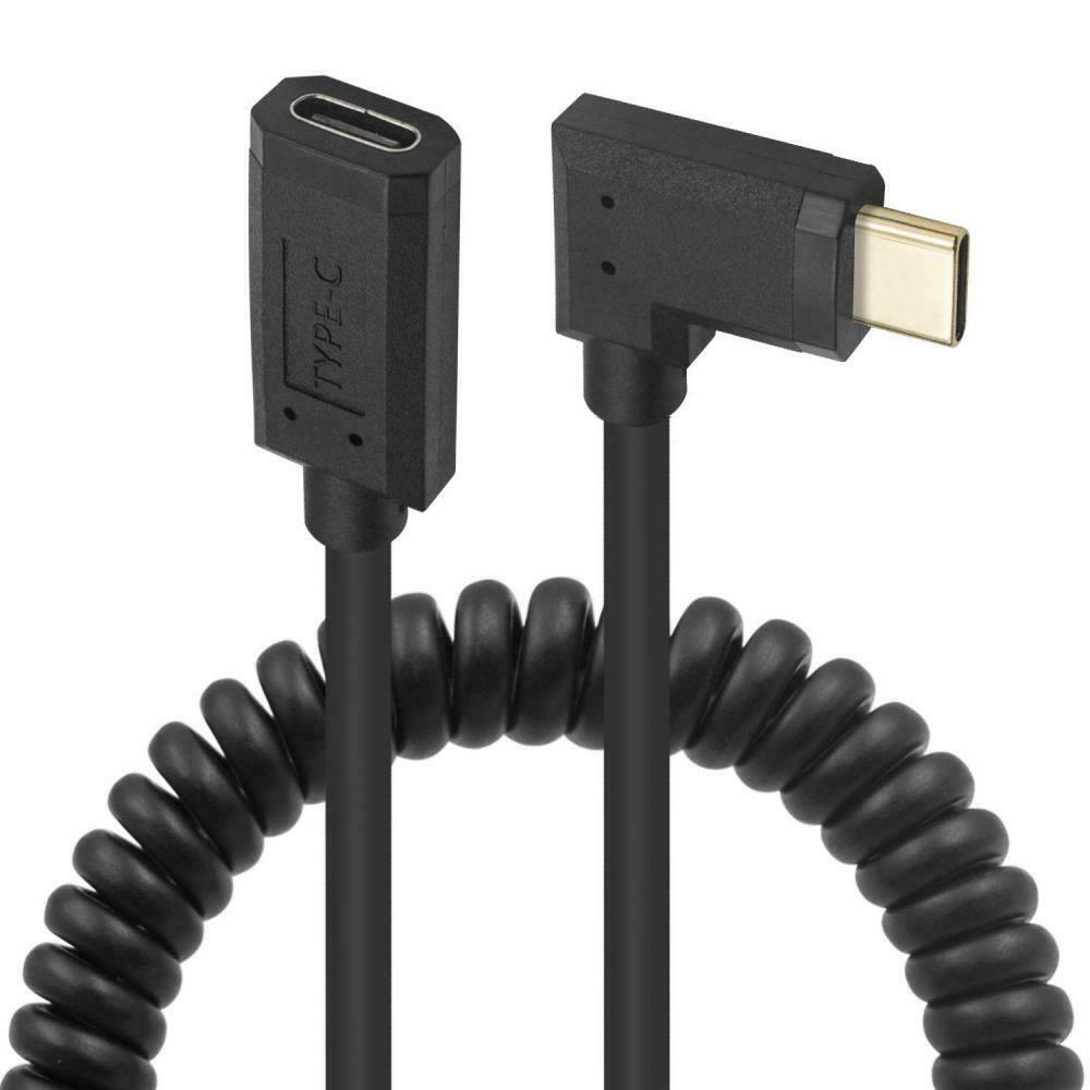 USB-C Male to Female Coiled Extension Cable (Right / Left Angle)