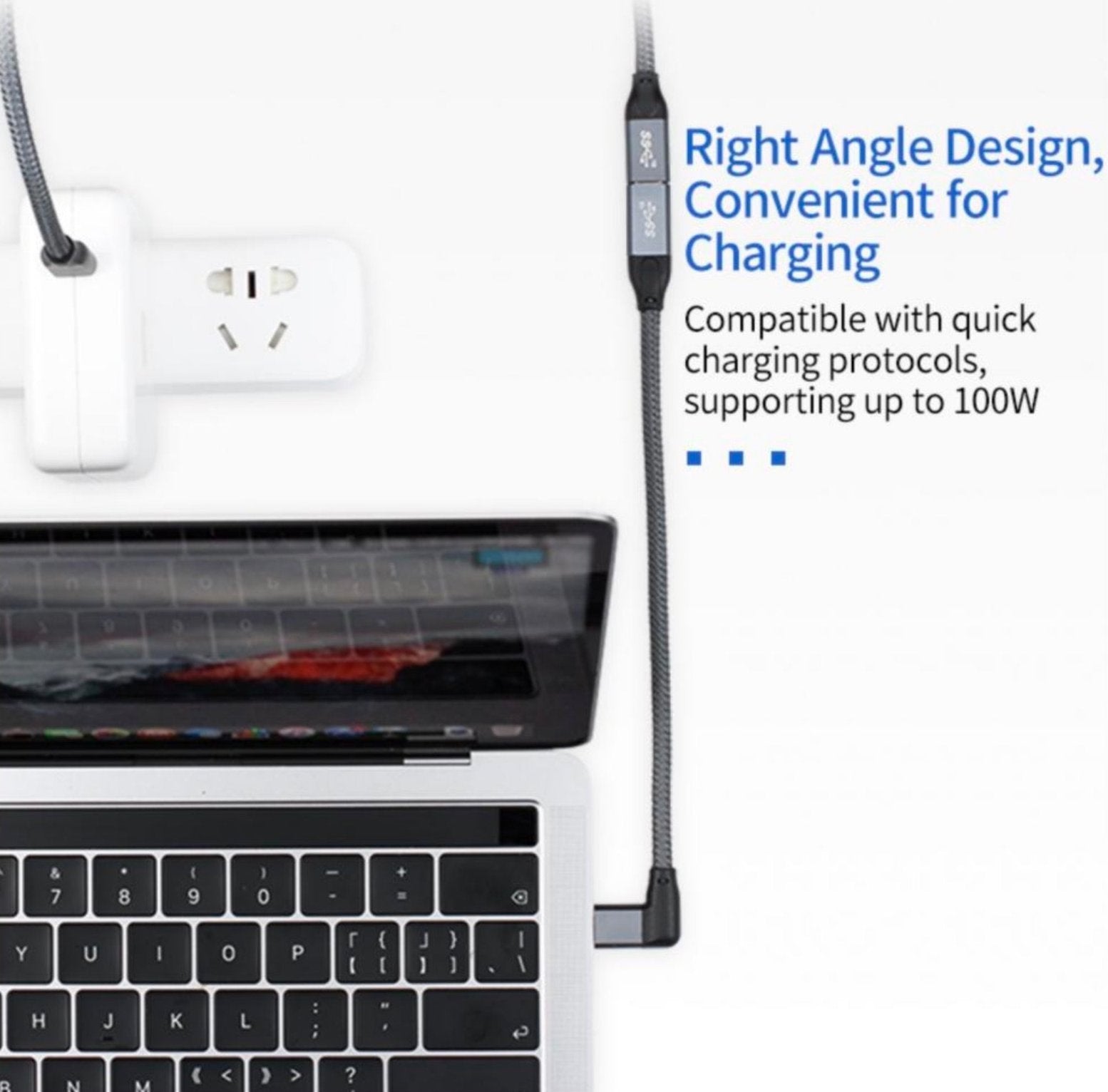 USB-C 3.1 Angled Male to Straight Female 100W Thunderbolt 3 Cable 10Gbps