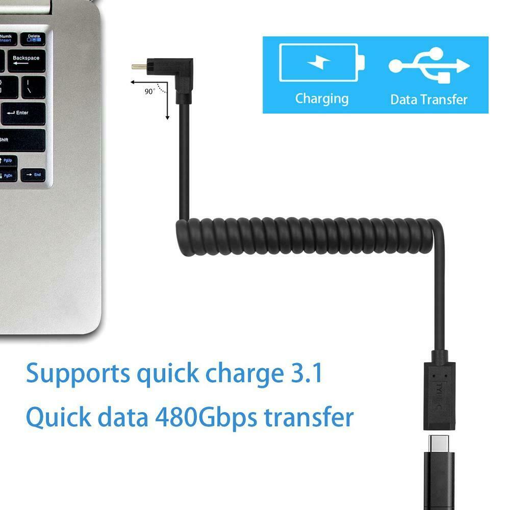 USB-C Male to USB C Female Coiled Extension Cable (Up/Down Angle)