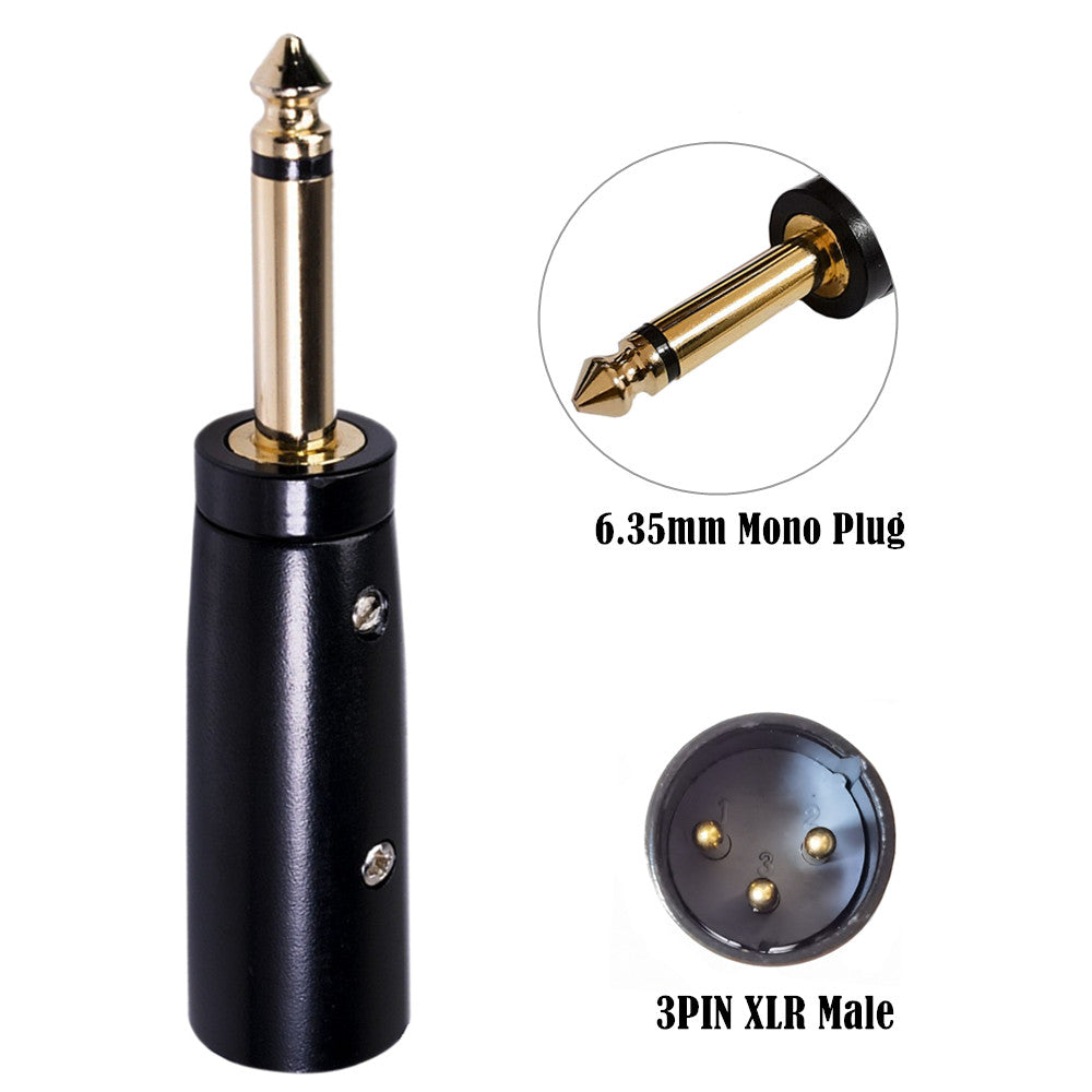 Close-up of the XLR 3-pin male connector on the audio adapter