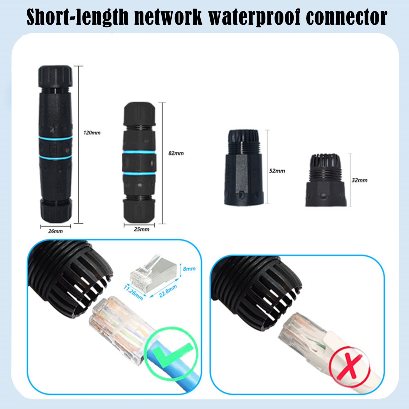 RJ45 Waterproof Coupler Connector, IP68 Shielded STP Cat5/5e/6 Ethernet LAN Cable Adapter (Outdoor Double-Head)