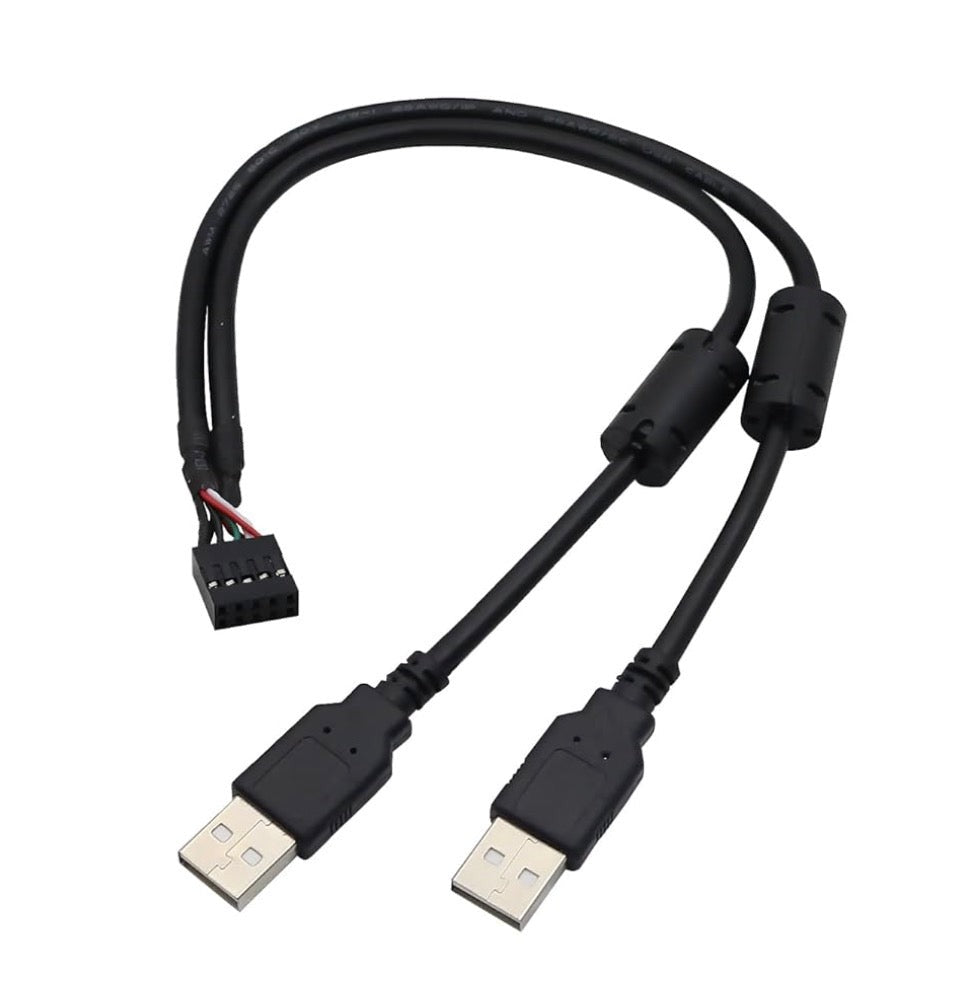 10 pin motherboard female to dual USB 2.0 Type-A male splitter cable for internal USB header connections