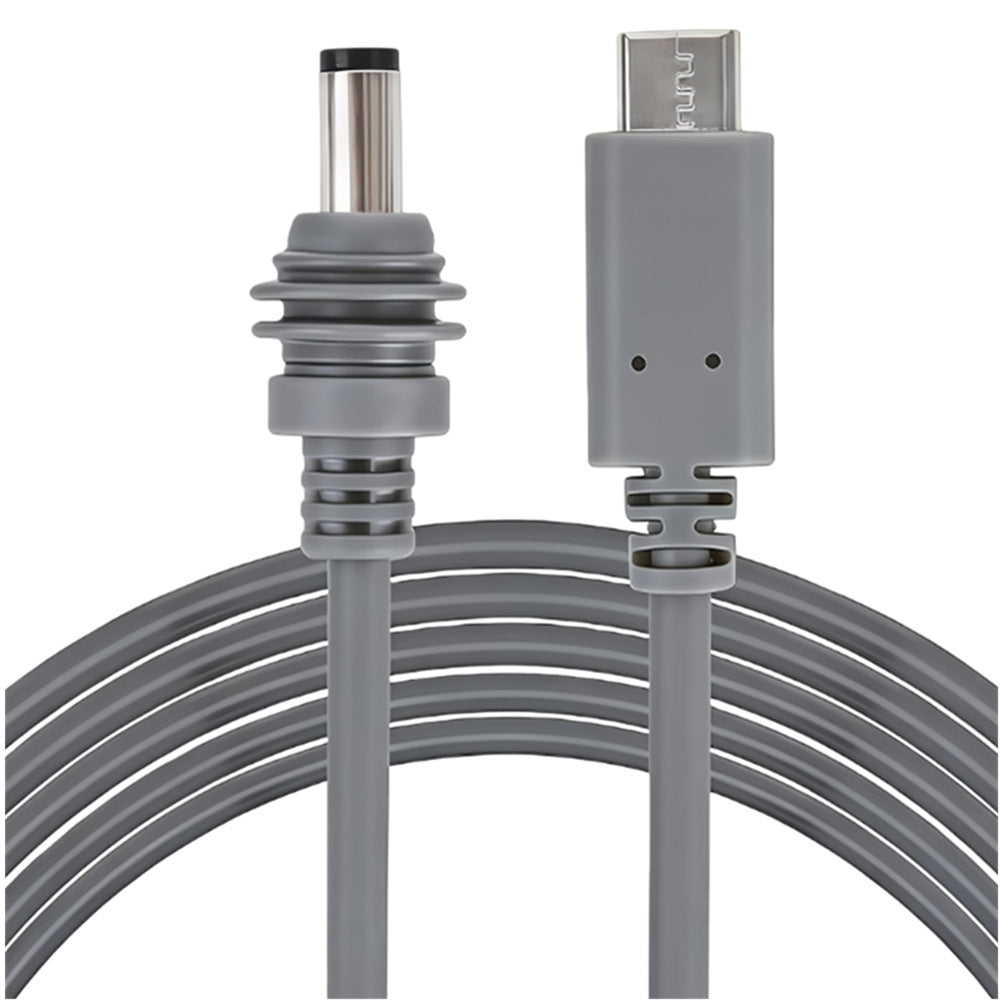 Gray cable with connectors on a white background