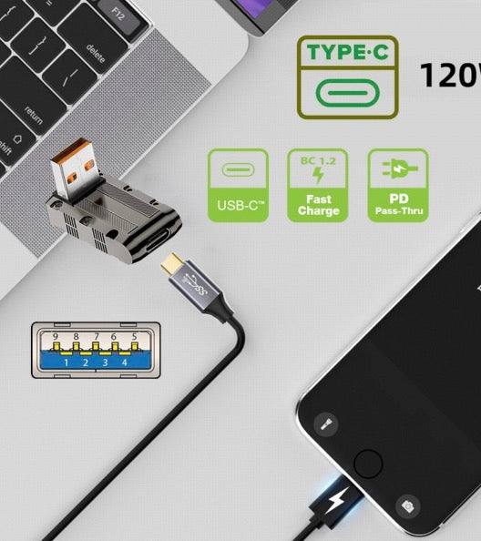 High speed USB C down angle adapter supporting data transfer up to 10Gbps