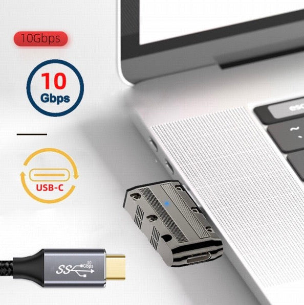 High speed USB C left angle adapter supporting data transfer up to 10Gbps