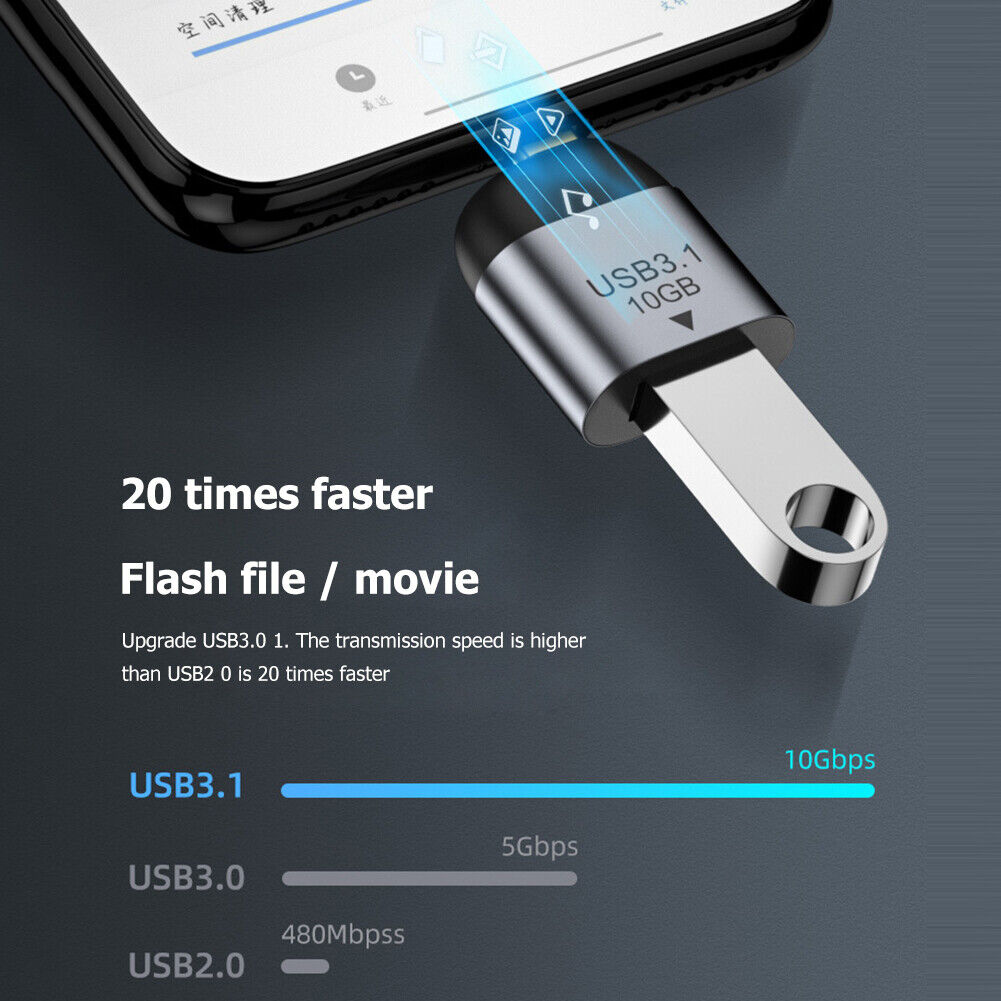 High speed USB C to USB A adapter supporting 10Gbps data transfer