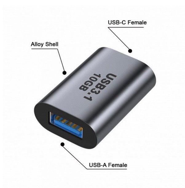 High speed USB female adapter supporting transfer speeds up to 10Gbps