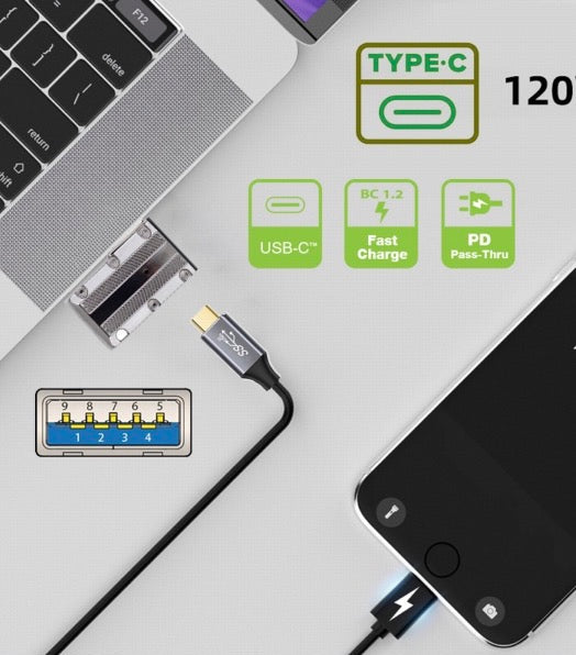 USB C left angle adapter supporting fast charging up to 120W