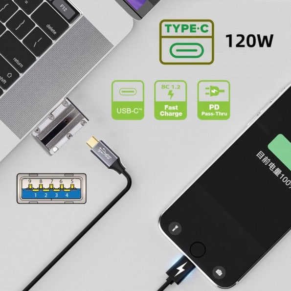 USB C right angle adapter supporting charging up to 120W
