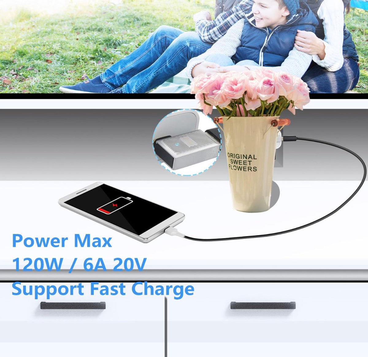 USB C OTG adapter supporting up to 120W fast charging and power delivery