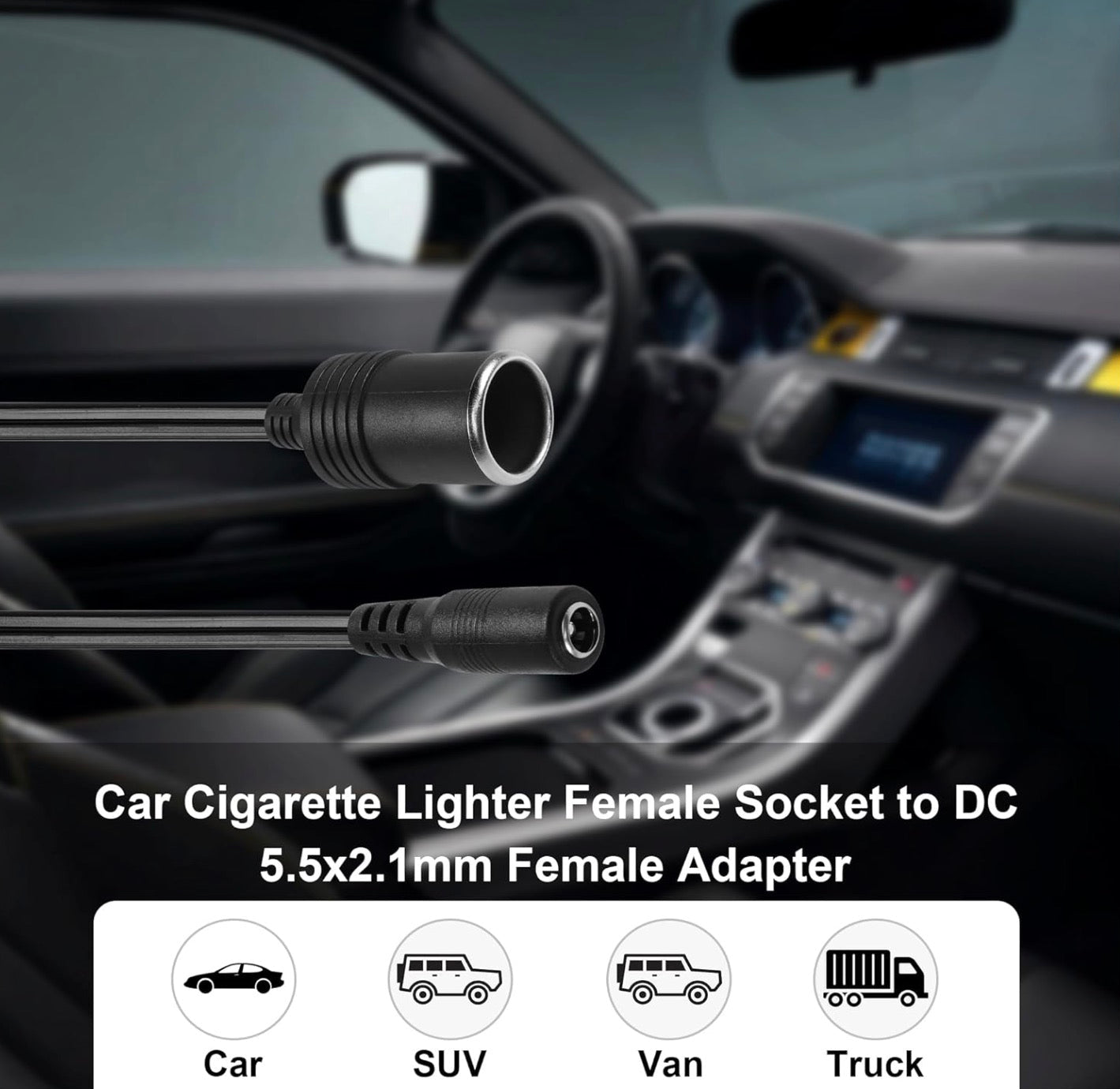 Automotive cigarette lighter socket to DC female power cable 10A