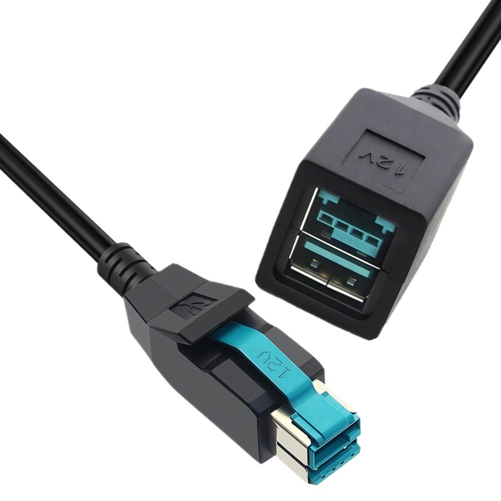 12V USB cable and connector on a white background