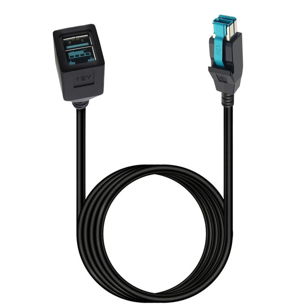 12V PoweredUSB male‑to‑female extension cable for IBM POS