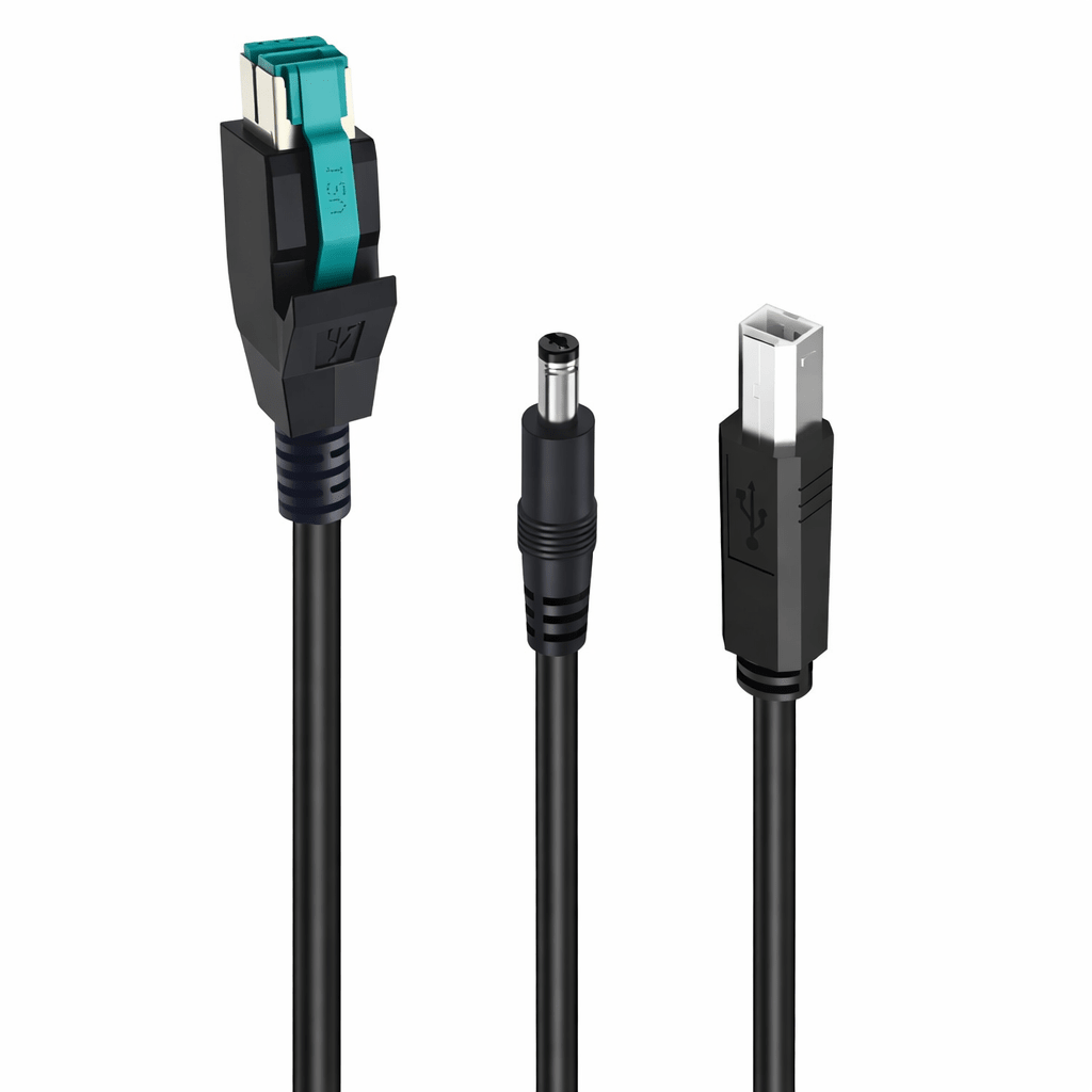 12V PoweredUSB + DC5521 + USB B Power/Data Cable – 2 m, Black