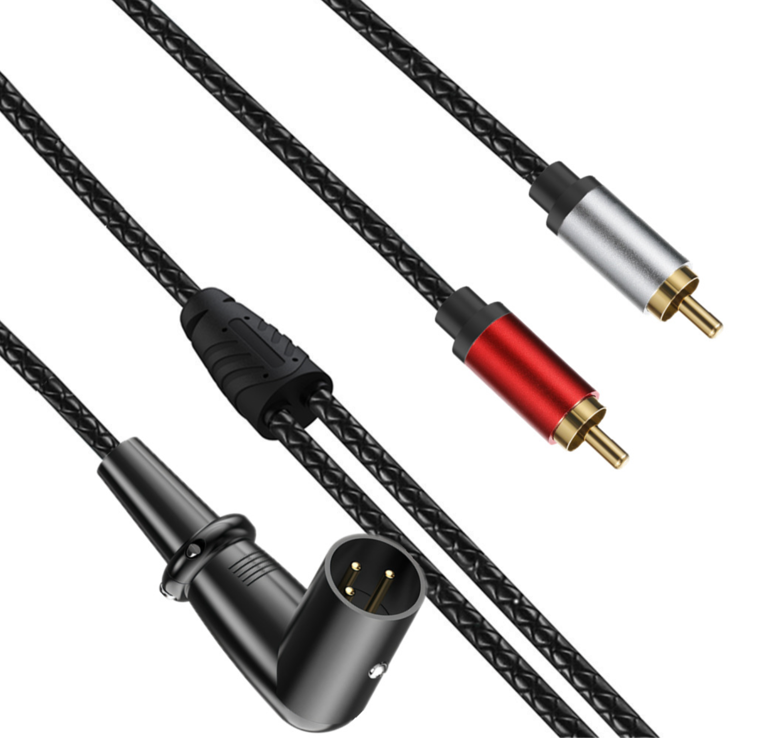 XLR Angled Male to Dual RCA Male Y Splitter Cable – 3 Pin XLR to 2 RCA Stereo Audio Adapter for Mic, Mixer & Amplifier