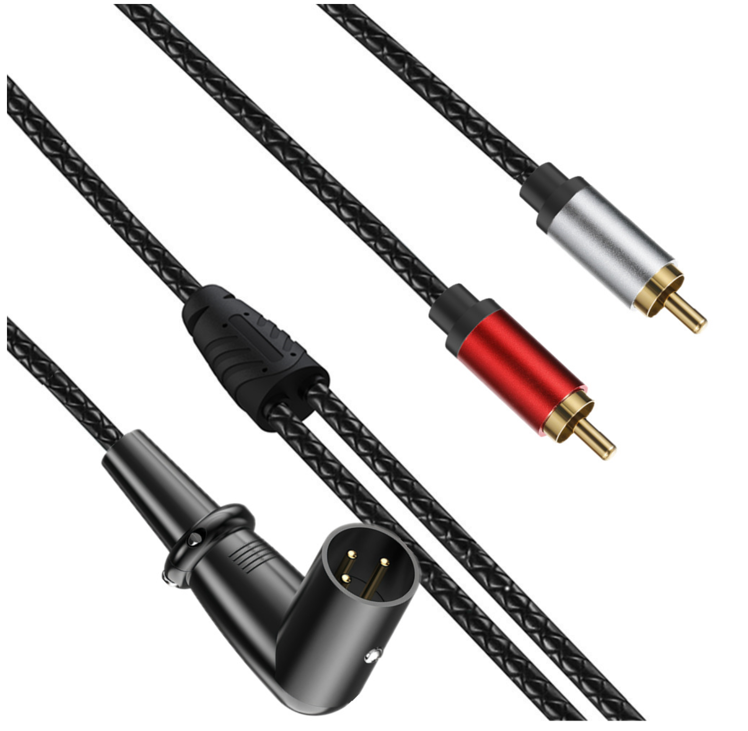 XLR Angled Male to Dual RCA Male Y Splitter Cable – 3 Pin XLR to 2 RCA Stereo Audio Adapter for Mic, Mixer & Amplifier