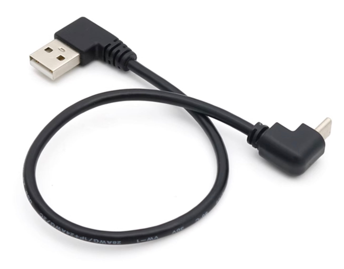 USB 2.0 Male to USB C Male Angled Cable 0.3m