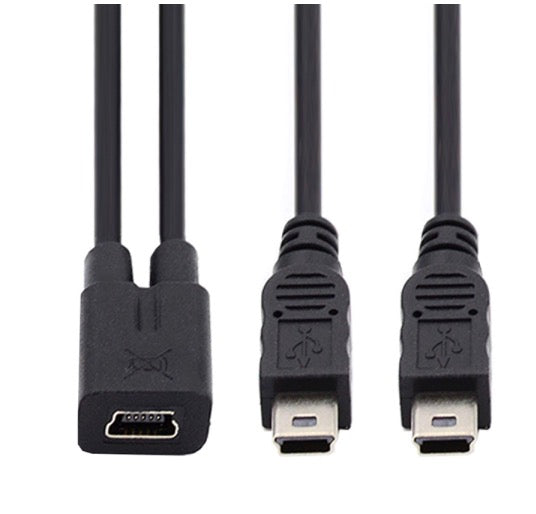 Mini USB 2.0 Female to Dual Mini USB 5Pin Male Splitter Extension Charge Cable 0.3m