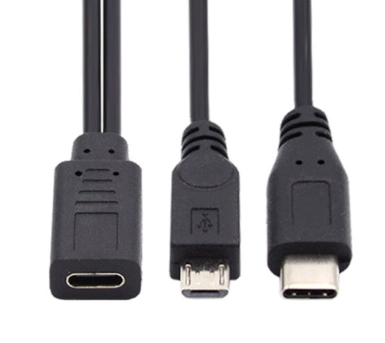 USB-C Female to USB-C & Micro USB Male Splitter Extension Charge Cable