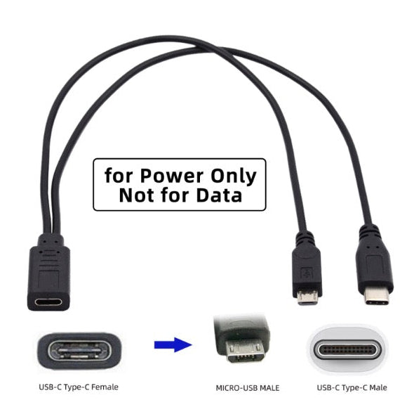 USB-C Female to USB-C & Micro USB Male Splitter Extension Charge Cable