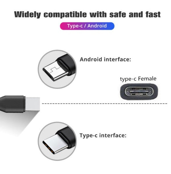 USB-C Female to USB-C & Micro USB Male Splitter Extension Charge Cable