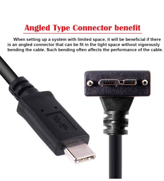 USB-C to Micro USB 3.0 Panel Mount Cable - Up Angle