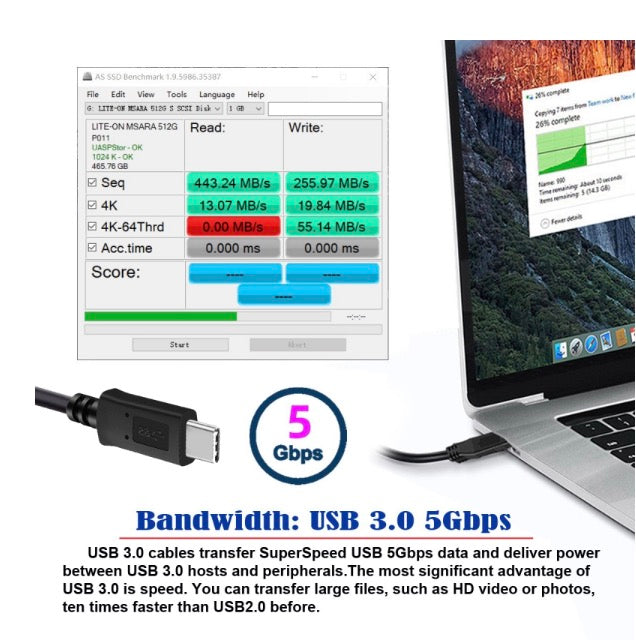 USB-C to Micro B USB 3.0 Panel Mount Cable - Right Angle