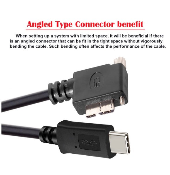 USB-C to Micro B USB 3.0 Panel Mount Cable - Right Angle