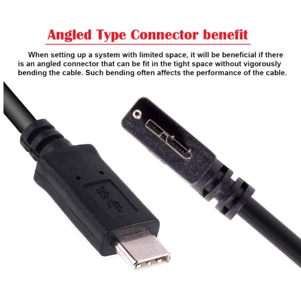 USB-C to Micro B USB 3.0 Panel Mount Cable - Left Angle