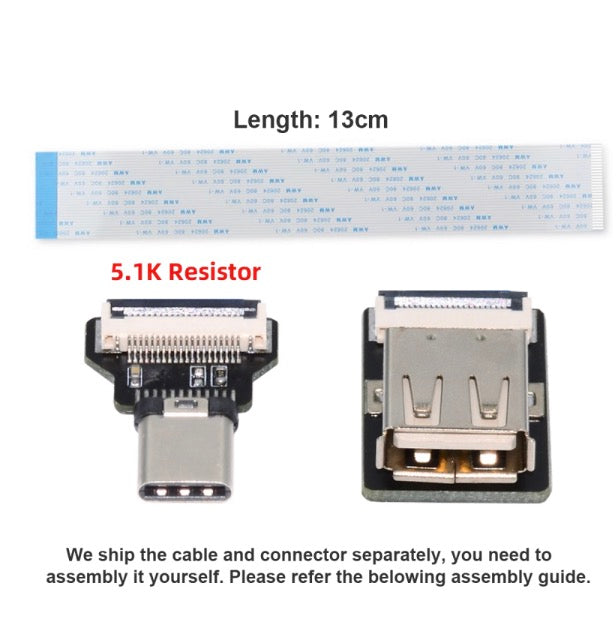 USB C Male Host to USB 2.0 Female Target Data OTG Flat Slim FPC Cable