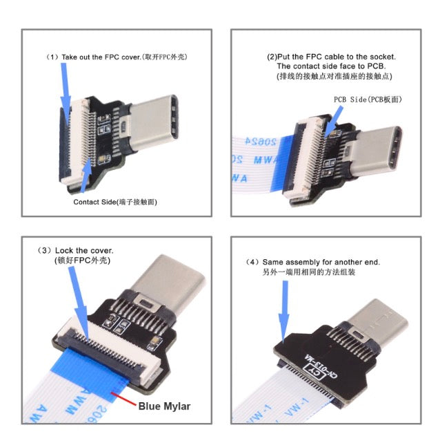 USB C Male Host to USB 2.0 Female Target Data OTG Flat Slim FPC Cable