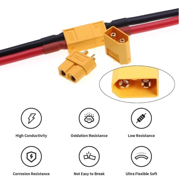 XT60 Male to Male 12AWG Extension Cable Connector for RC Battery Portable Power Station Solar Panel