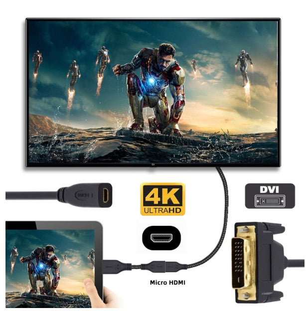 DVI 24+1 Male to Micro HDMI 1.4 Type-D 4K Female Extension Cable