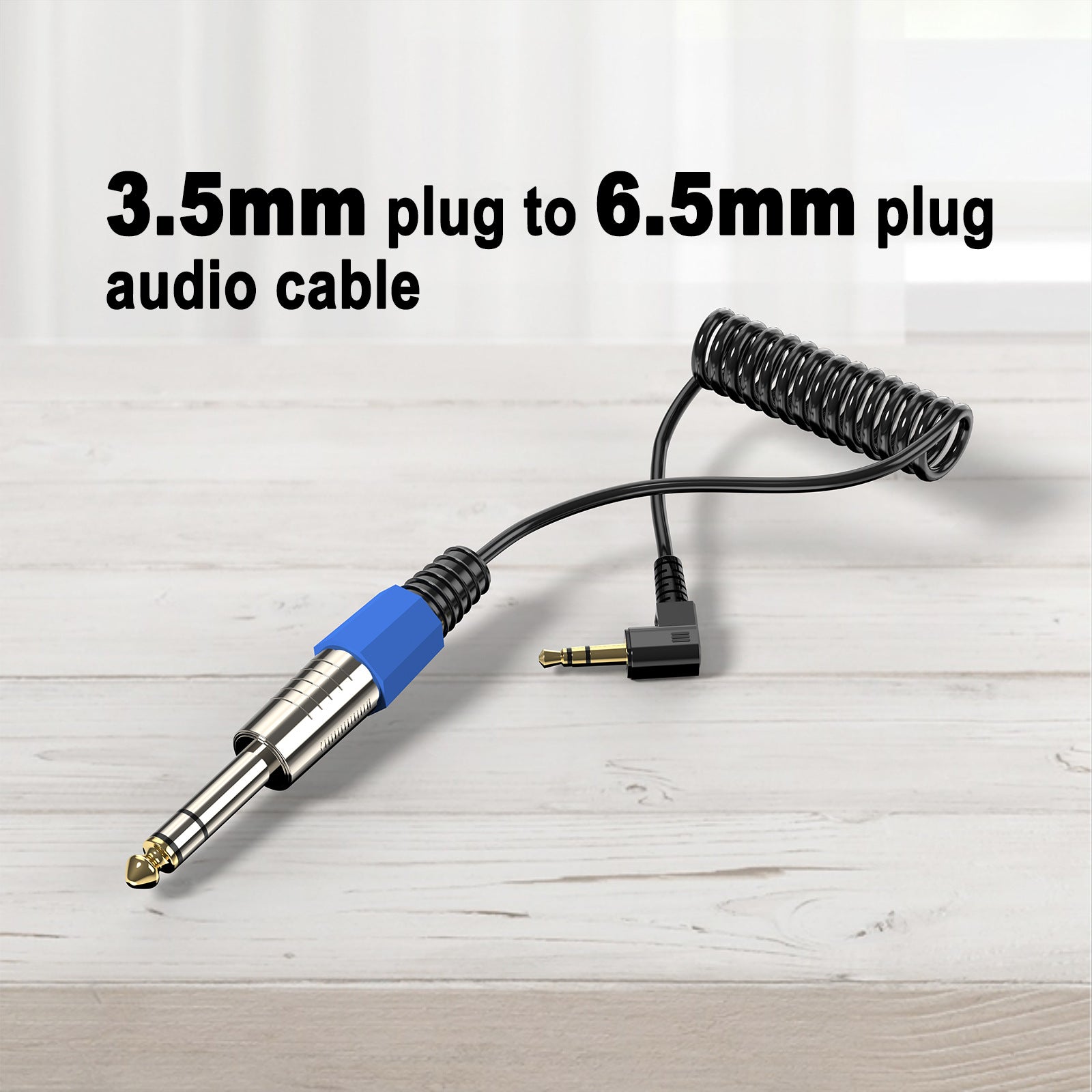 6.5mm to 3.5mm Stereo Cable, 1/8 to 1/4 Elbow Guitar Loudspeaker Coiled Audio Connector