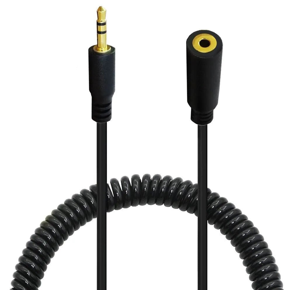 2.5mm 3 pole male to female stereo audio extension coiled cable