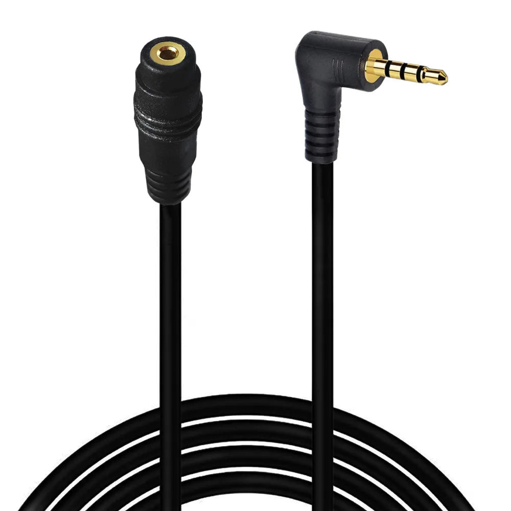 2.5mm 4 pole TRRS male to female angled audio extension cable with microphone support