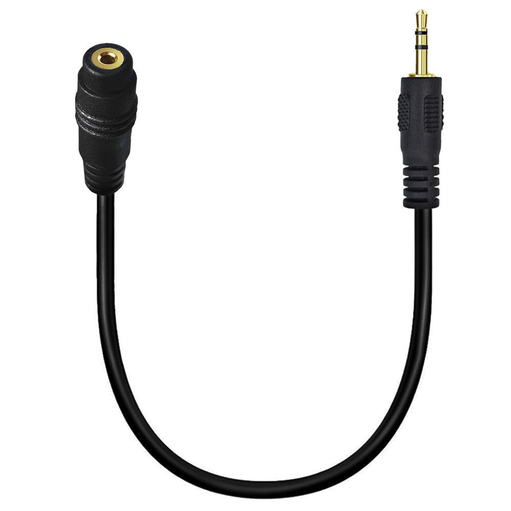 A black 2.5mm 3Pole Male to Female Stereo Audio Extension Cable with gold-plated connectors.