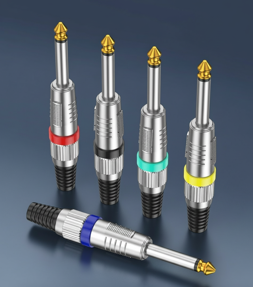 6.35 mm (1/4") Mono TS Audio Jack Connector – Gold Metal Housing