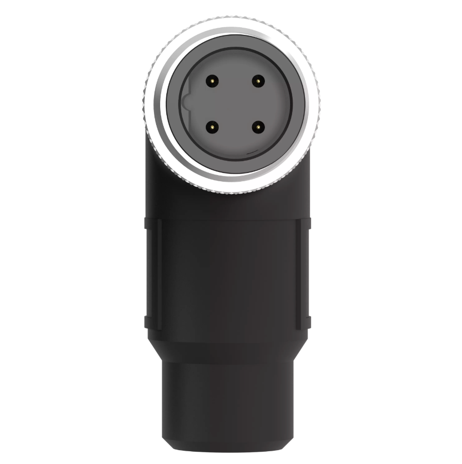 Black and gray audio connector on a white background