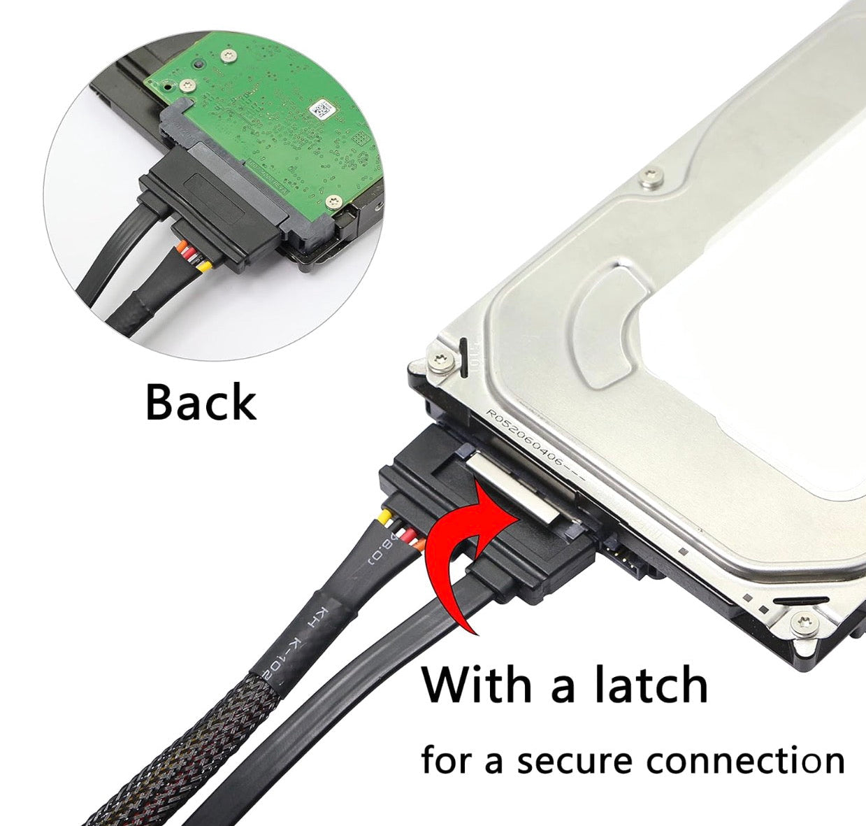 22 pin SATA extension cable featuring secure latch connection design