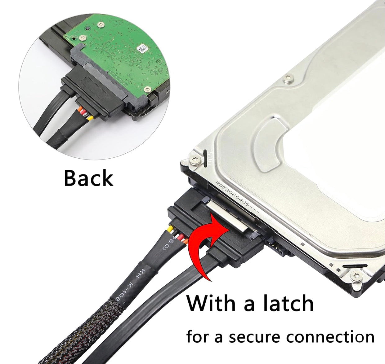 22 pin SATA extension cable featuring secure latch connection design