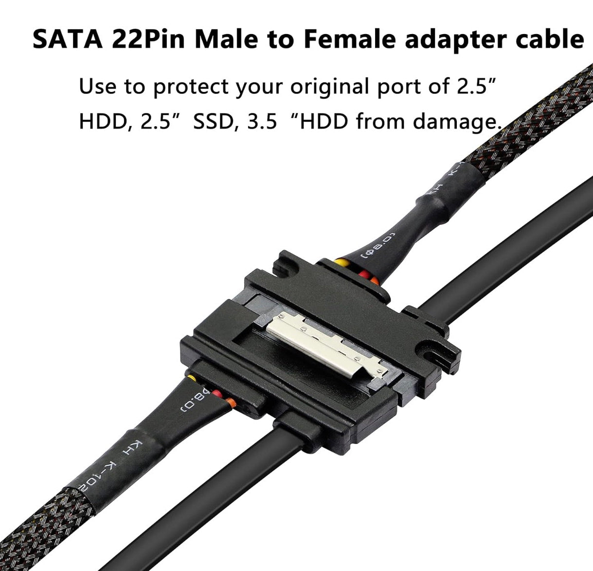 22 pin SATA male to female adapter cable for extending data and power connections
