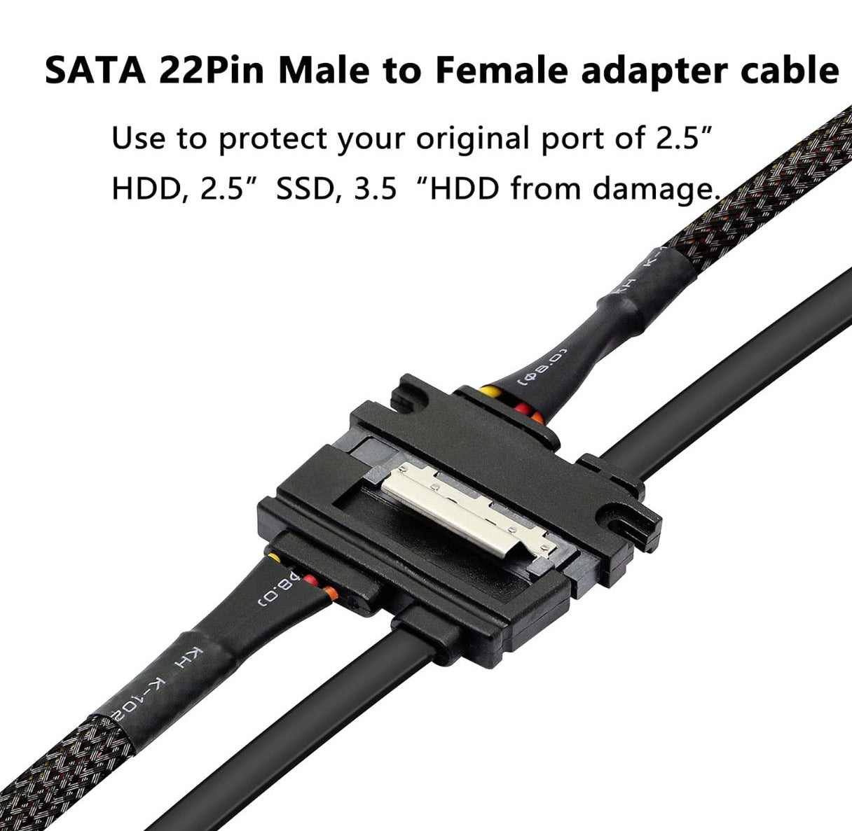 22 pin SATA male to female adapter cable for extending data and power connections