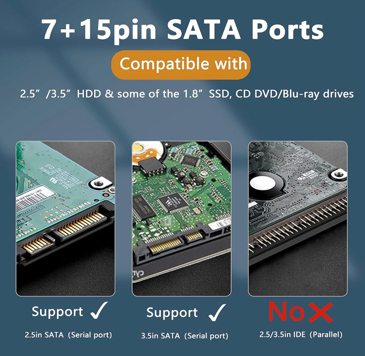 22 pin SATA extension cable compatible with HDD SSD SSHD and optical drives